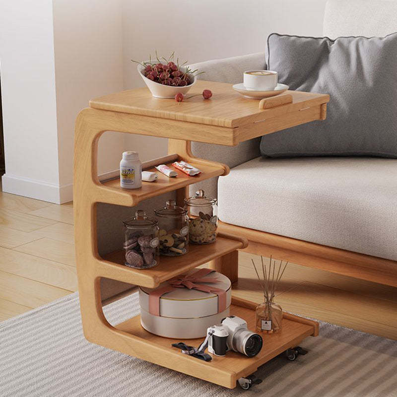 Japanese Wood Flip Cover 4-Tier End Table