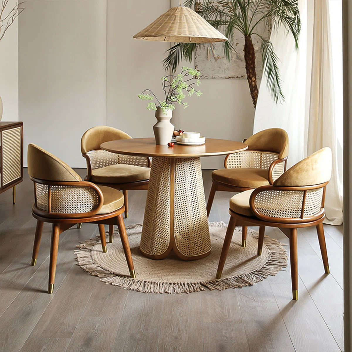 Nordic Woven Ash Rattan Fabric Dining Chair