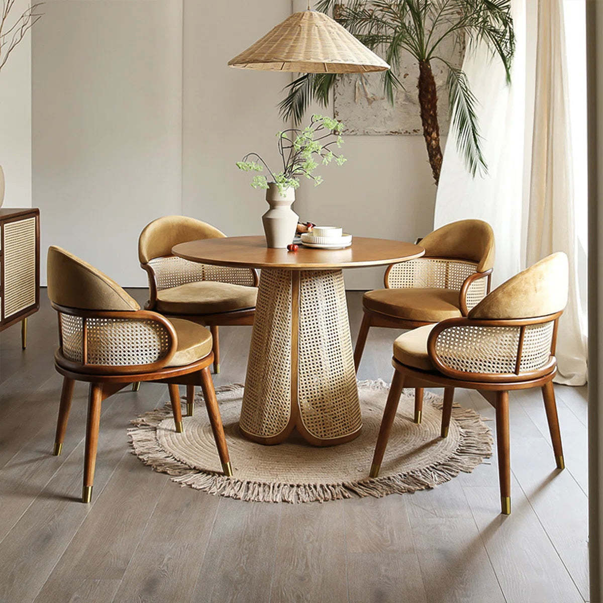 Nordic Woven Ash Rattan Fabric Dining Chair