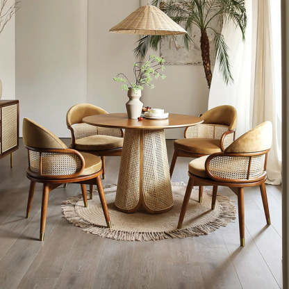 Nordic Woven Ash Rattan Fabric Dining Chair