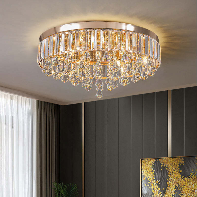 Modern Round Iron Crystal Beads 6/9-Light Flush Mount