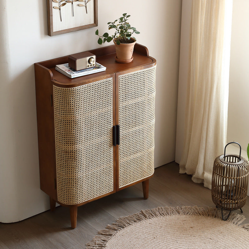 Vintage Rattan Wood 5-Tier Shoe Storage