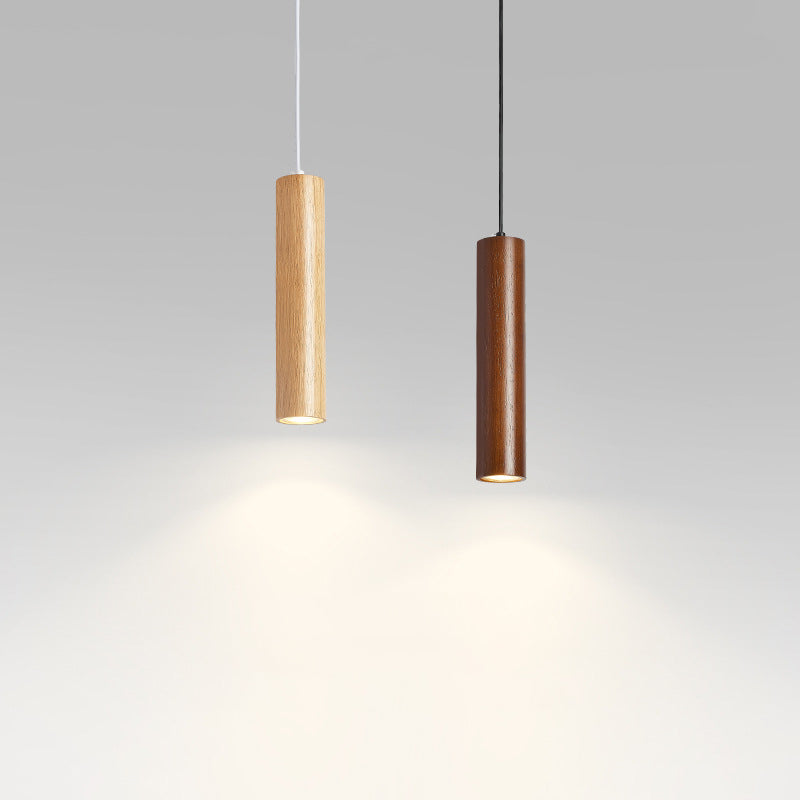 Minimalist Rubberwood Cylinder Spotlight LED Pendant Light