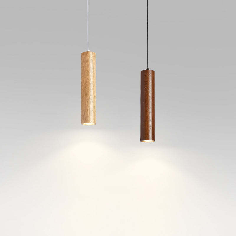 Minimalist Rubberwood Cylinder Spotlight LED Pendant Light
