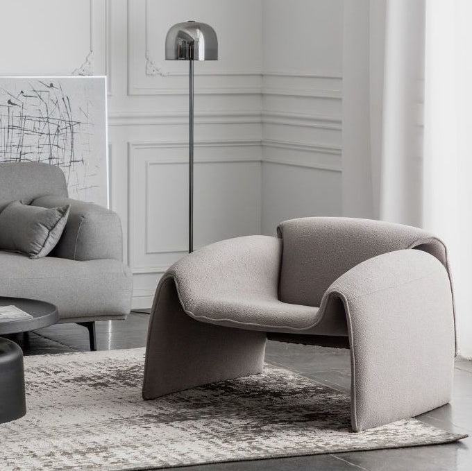 Minimalist Plywood Lambswool Accent Chair — Leather - Brown