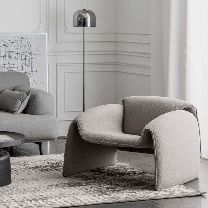 Minimalist Plywood Lambswool Accent Chair — Leather - Brown