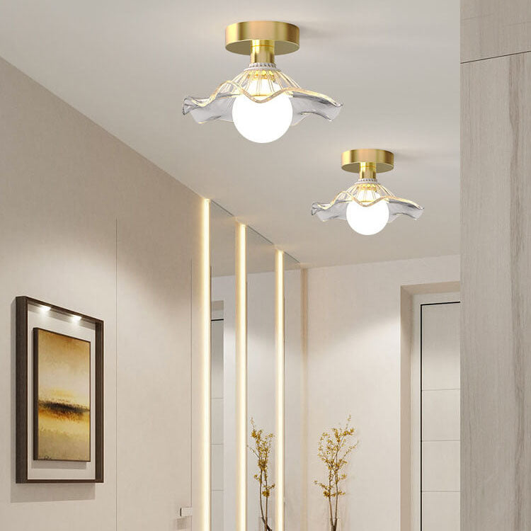 Modern Glass Iron Flower 1-Light Semi-Flush Ceiling Light — D / 220V-240V For UK/AU