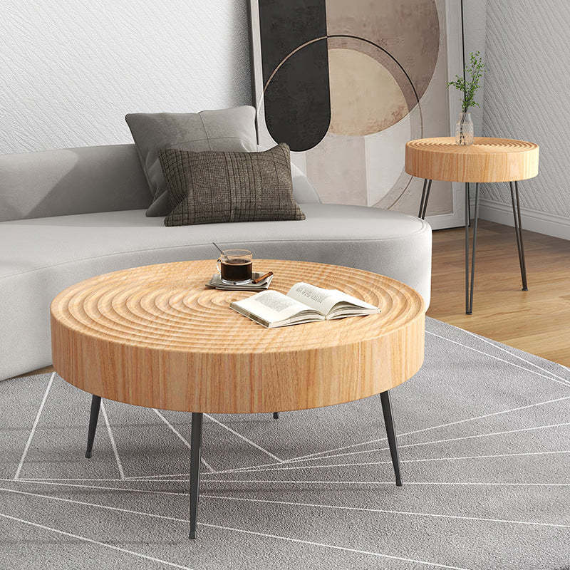 Minimalist Round Annual Wood Steel Coffee Table