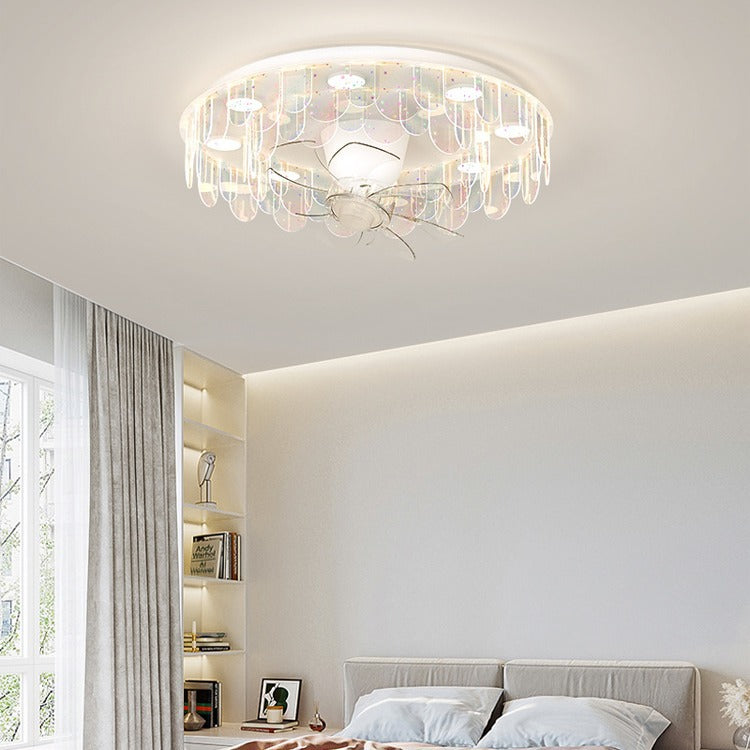 Contemporary Iron Flush Mount Ceiling Fan Light