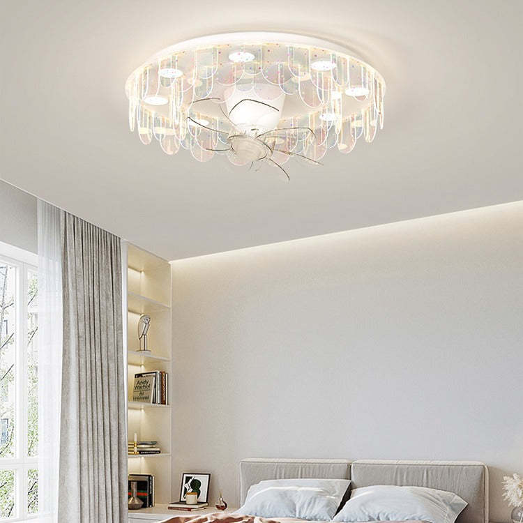 Contemporary Iron Flush Mount Ceiling Fan Light