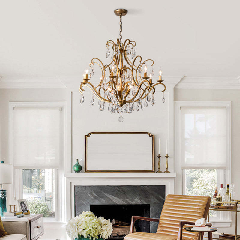 French Candelabra Round Crystal Iron Chandelier