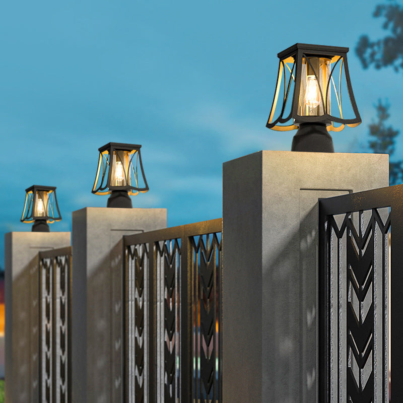 Black steel glass column landscape lighting - minimalist