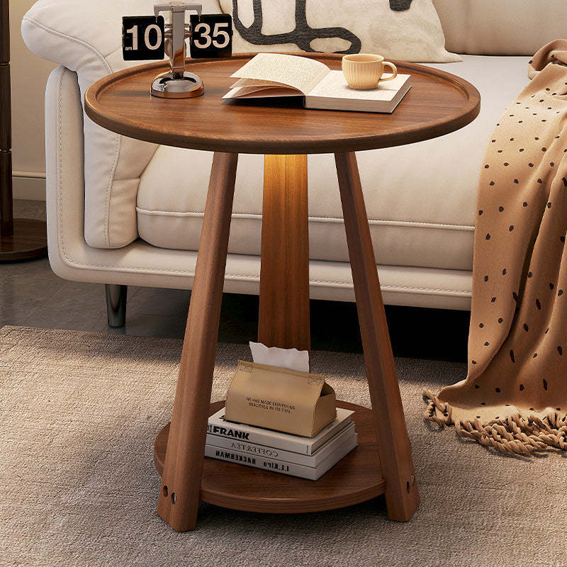 Minimalist Tripod Wood 2-Tier Coffee Table — Walnut