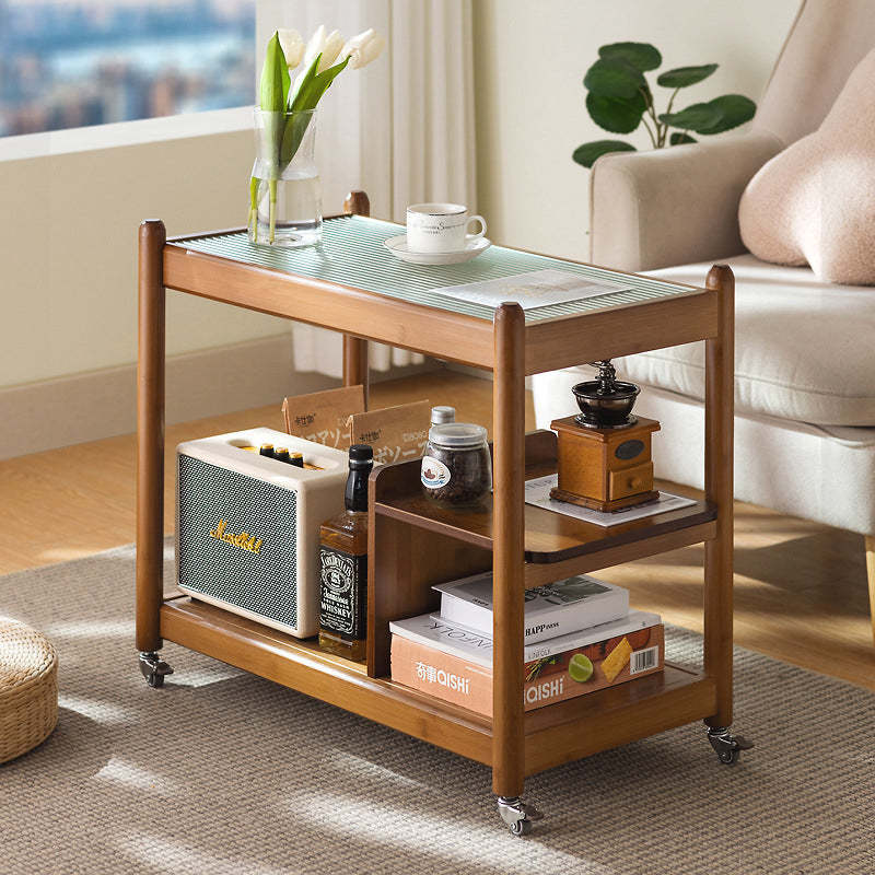 Modern Glass Wood 2-Tier Side Table
