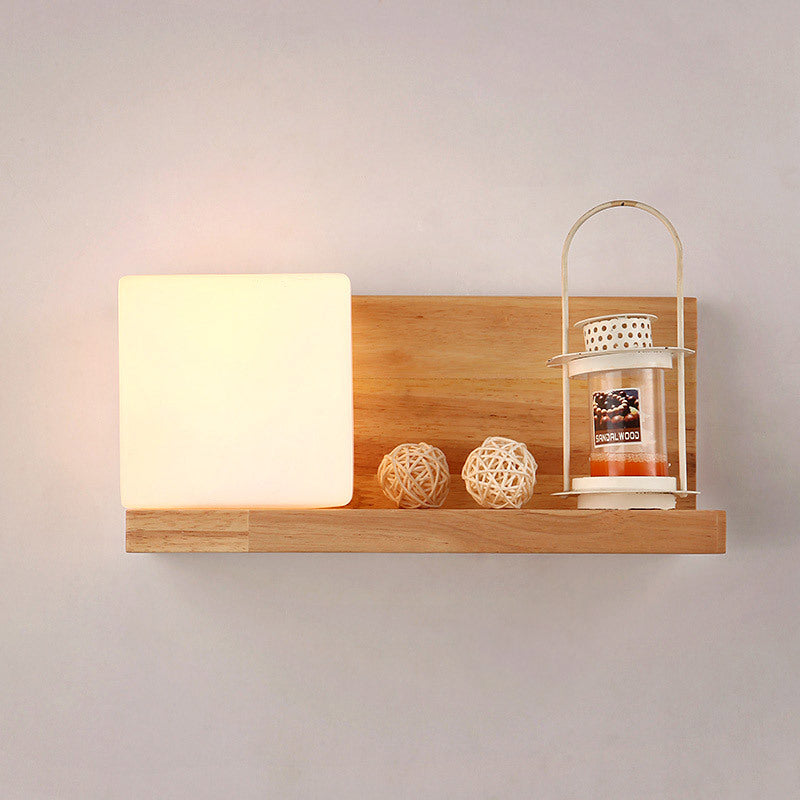 Japanese Minimalist Wood Square Glass Sconce
