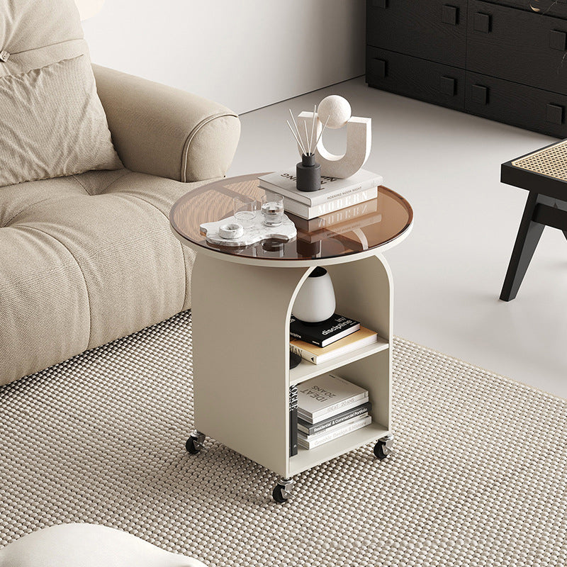 Contemporary Tempered Glass Iron Arched End Table 2-Cabinet