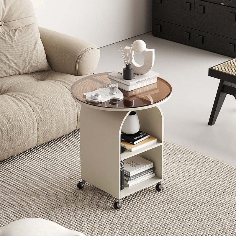 Contemporary Tempered Glass Iron Arched End Table 2-Cabinet