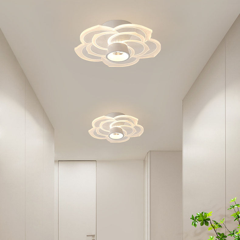 Round Rose Flower Iron Acrylic LED Flush Ceiling Light