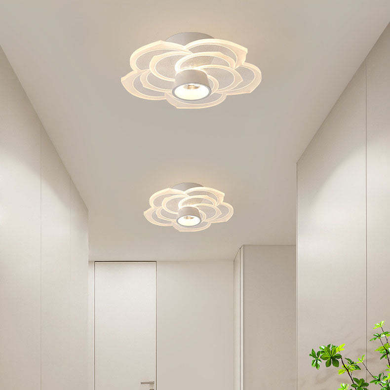 Round Rose Flower Iron Acrylic LED Flush Ceiling Light