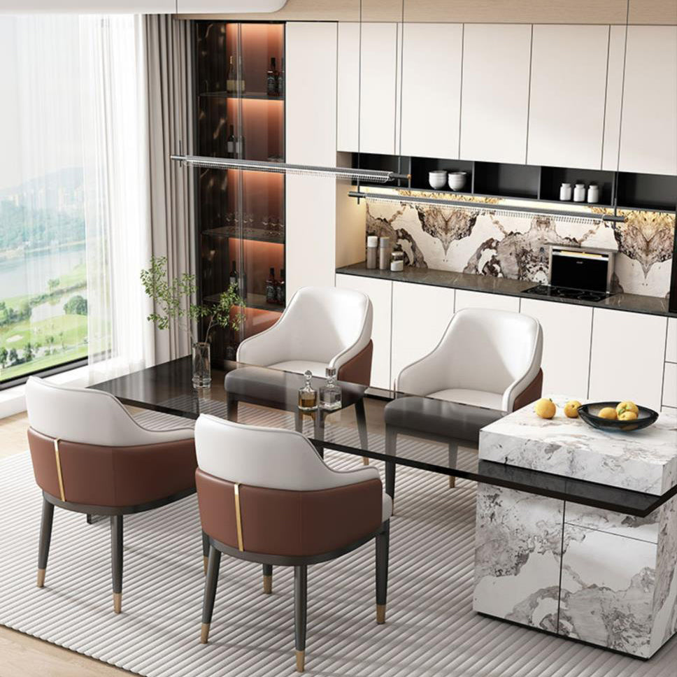 Modern Iron Leather Dining Chair with Armrest Backrest