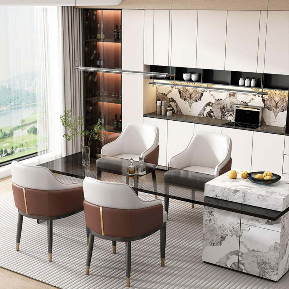 Modern Iron Leather Dining Chair with Armrest Backrest
