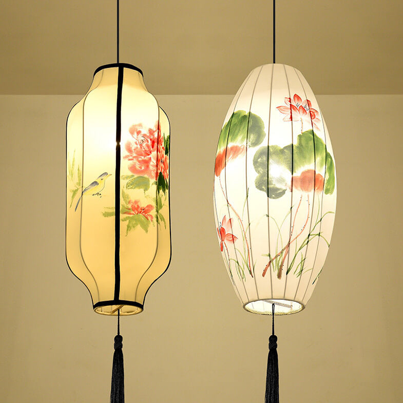 Oriental Handmade Oval Lantern Fabric Pendant