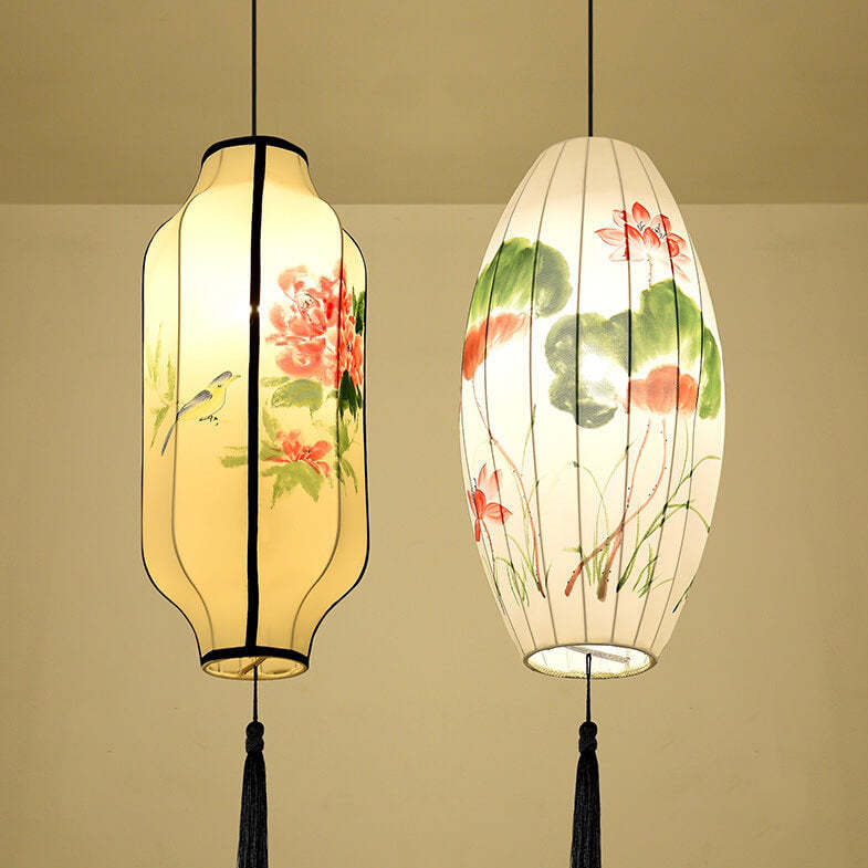 Oriental Handmade Oval Lantern Fabric Pendant