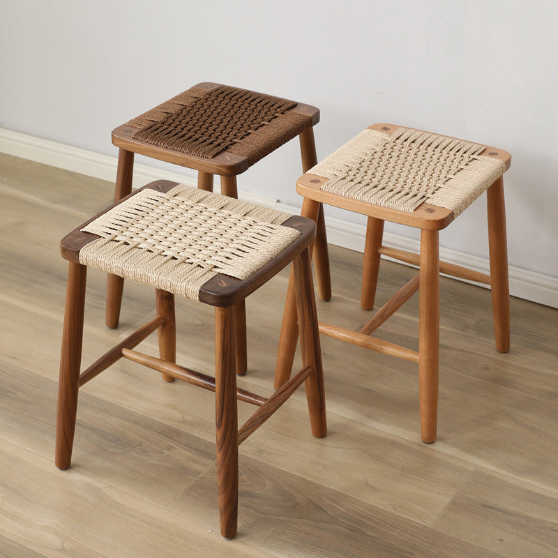 Japanese Rope Woven Wooden Bar Stool