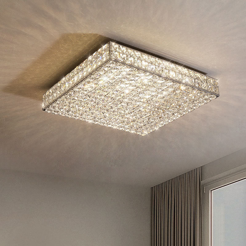 Silver steel stainless rectangular flush mount lighting - luxury — Small (12"H / Square / 220V-240V (UK/AU)