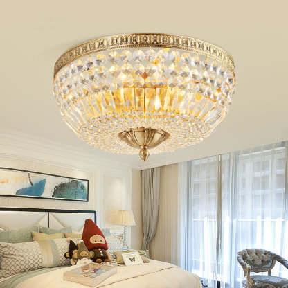 French Vintage Crystal Round 3/5/9-Light Flush Mount — 110V-120V For US/CA
