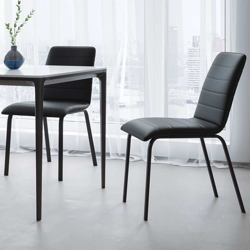 Minimalist Striped Leather Steel Dining Chair