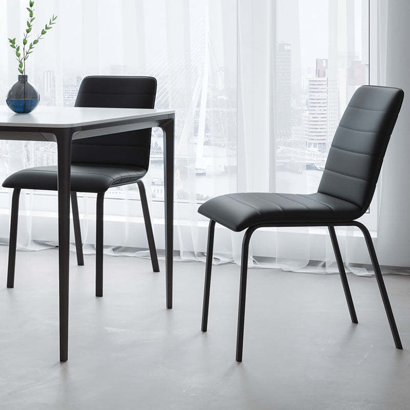 Minimalist Striped Leather Steel Dining Chair