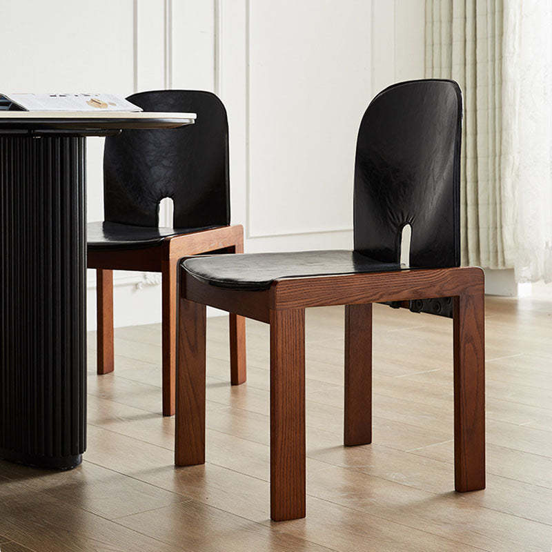Vintage Curved Ash Wood Leather Dining Chair