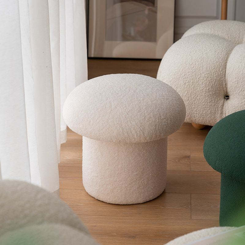 Scandinavian Lambswool Wood Round Mushroom Vanity Stool — Yellow