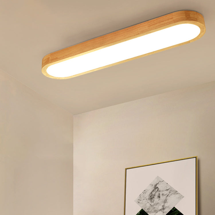 Japanese Rectangular Solid Wood Flush Mount Light