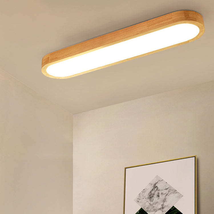 Japanese Rectangular Solid Wood Flush Mount Light