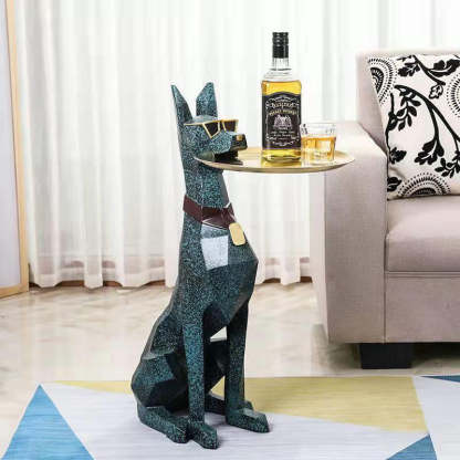 Modern Art Deco Dog Resin Tray Side Table — Blue