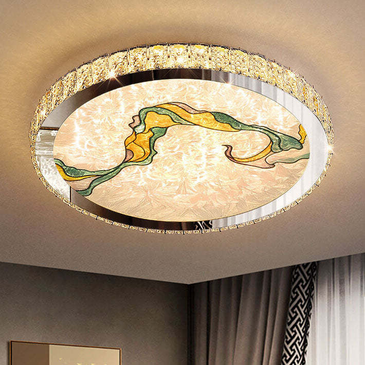 Modern Luxury Enamel Crystal Round LED Flush Mount Light