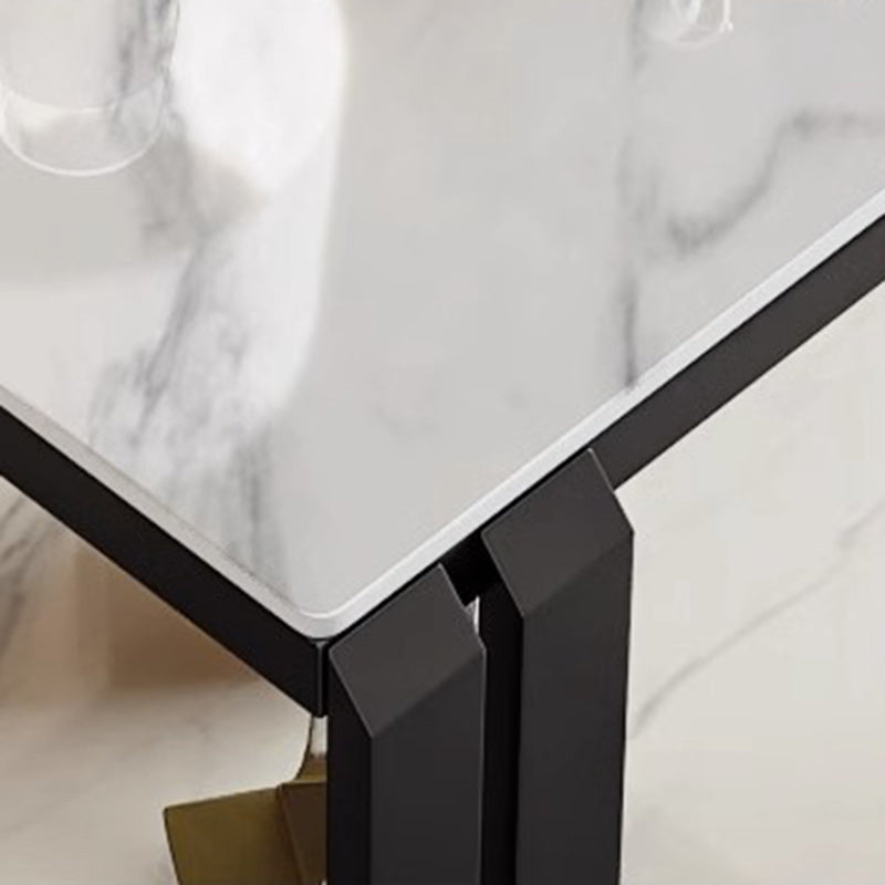 Luxury Square Rock Slab Metal 2-Tier Side Table — White Brown