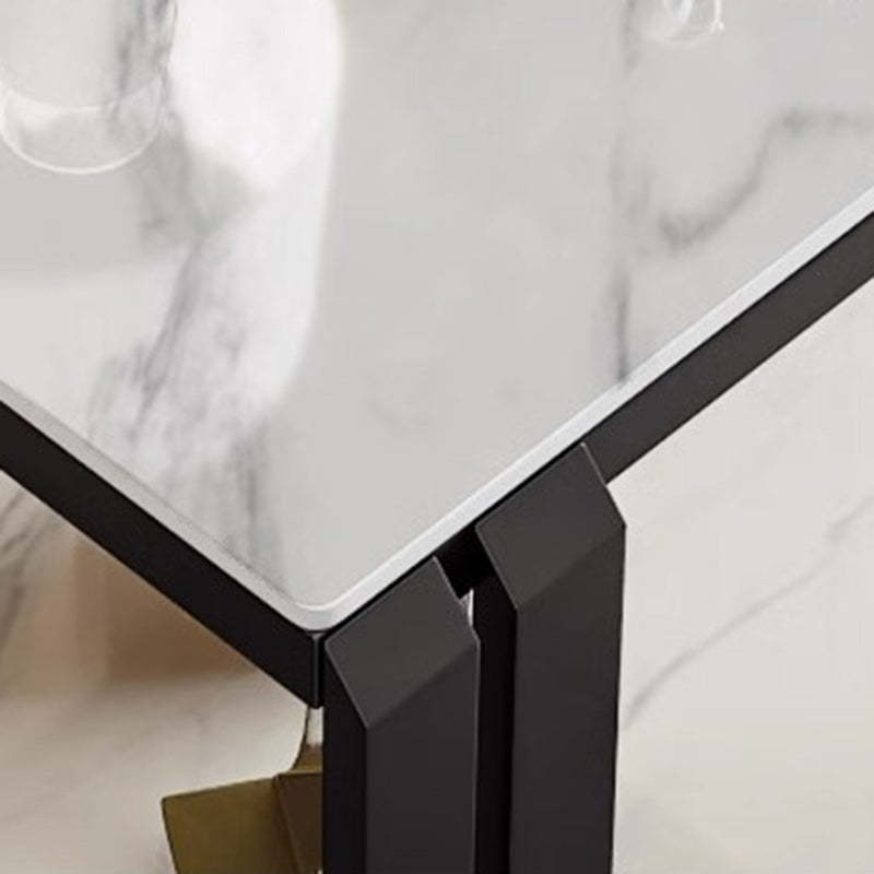 Luxury Square Rock Slab Metal 2-Tier Side Table — White Brown
