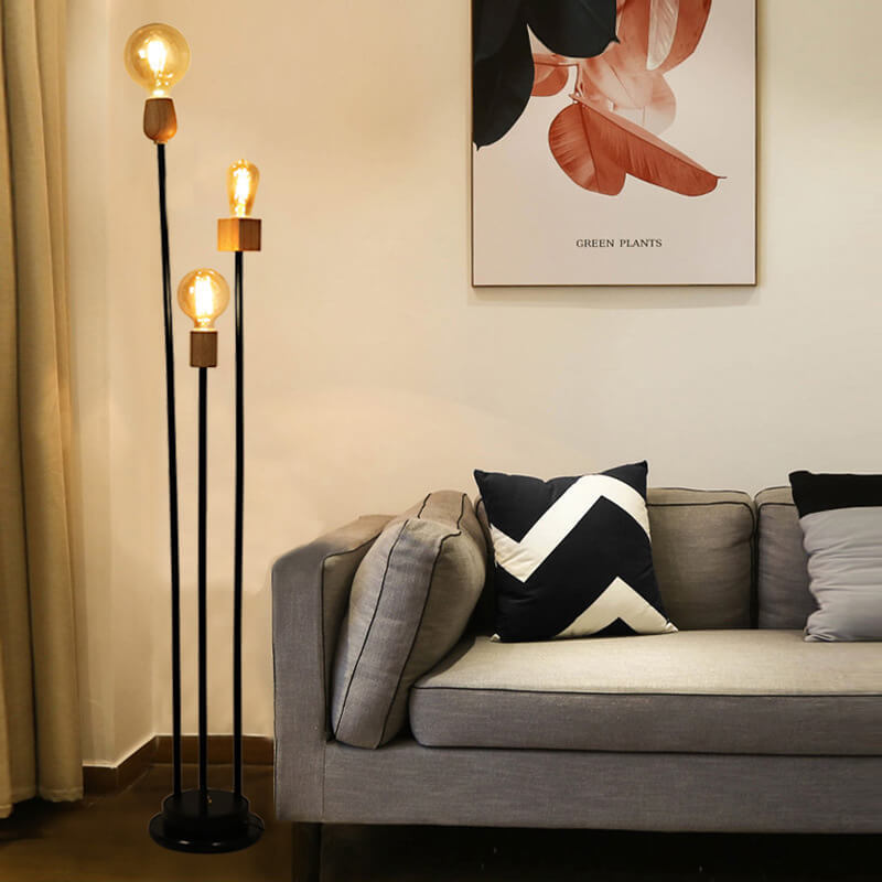Industrial Retro Iron Black Glass Ball Floor Lamp — Brown / 220V-240V For UK/AU