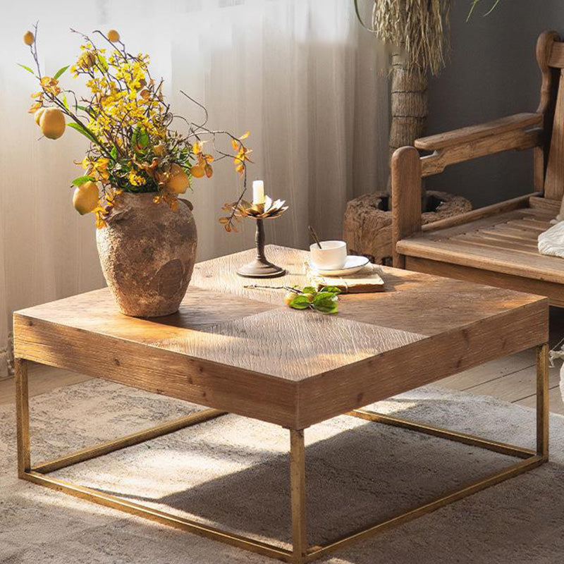 Traditional Retro Solid Wood Iron Coffee Table — Square