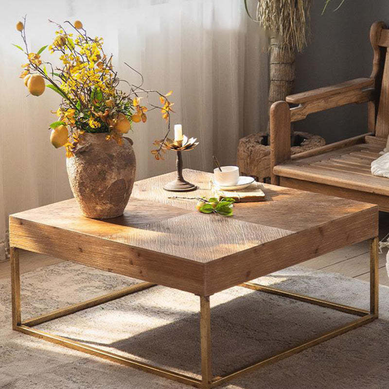 Traditional Retro Solid Wood Iron Coffee Table — Square