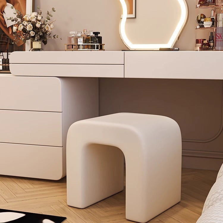 Minimalist Arched PU Leather Wood Vanity Stool