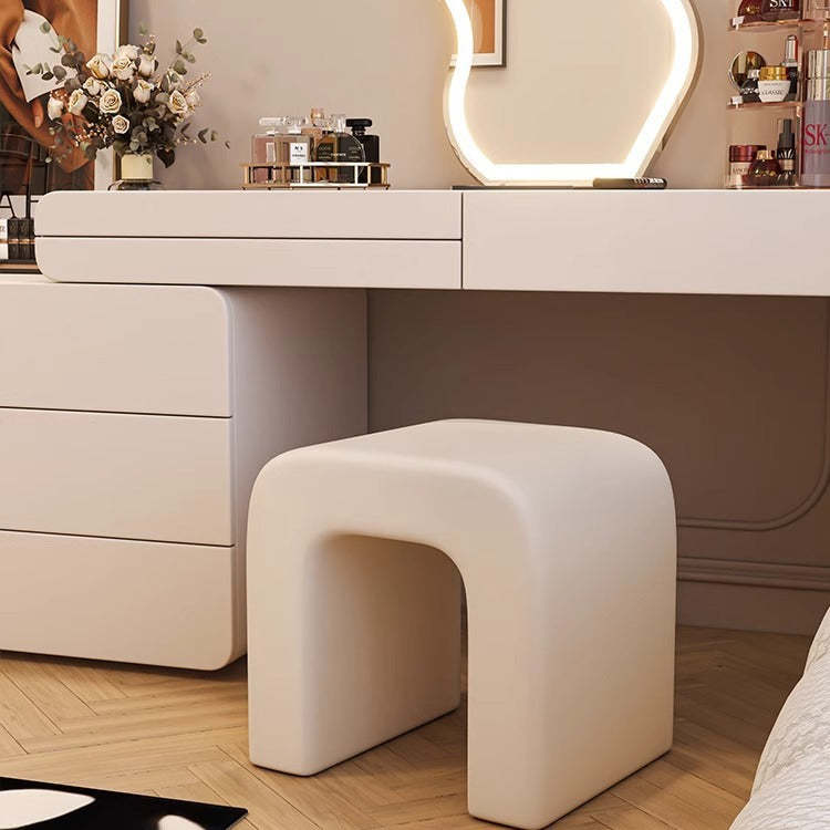 Minimalist Arched PU Leather Wood Vanity Stool