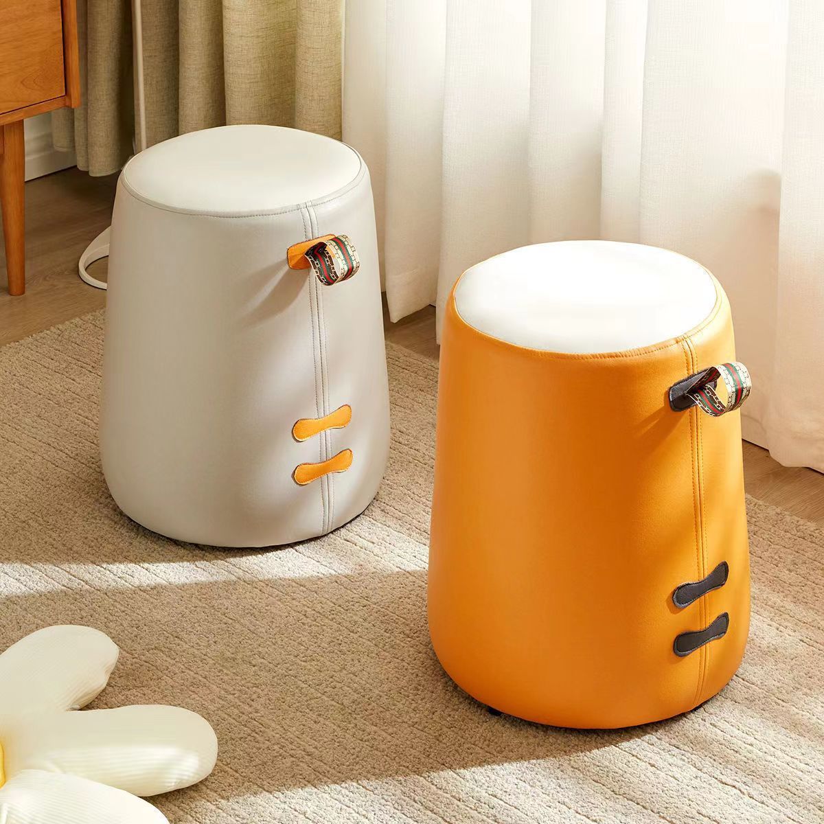 Contemporary Cylinder Fabric Pouf Stool
