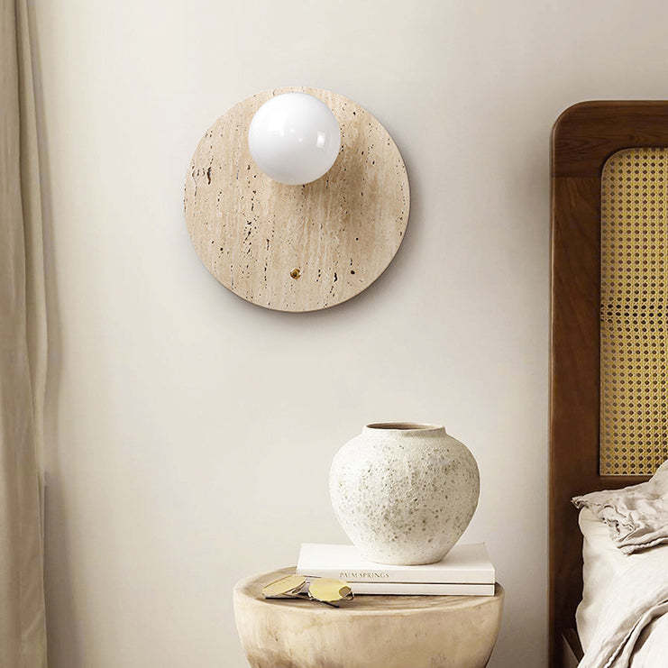 Japanese Oval Yellow Travertine Sconce