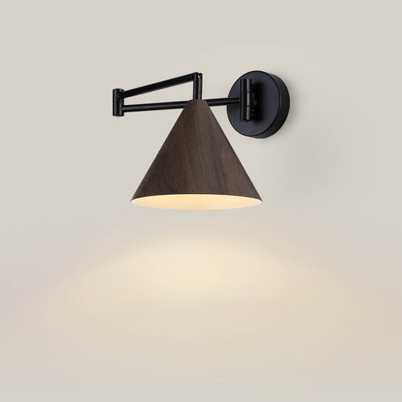 Nordic Cone Swing Arm Wood Grain Iron Wall Sconce