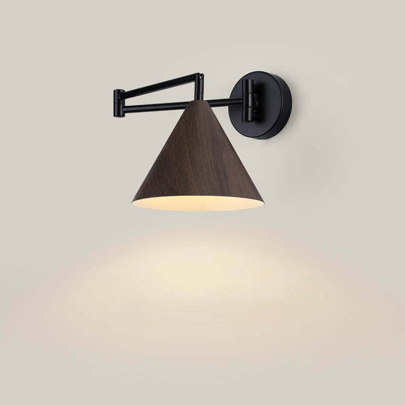 Nordic Cone Swing Arm Wood Grain Iron Wall Sconce