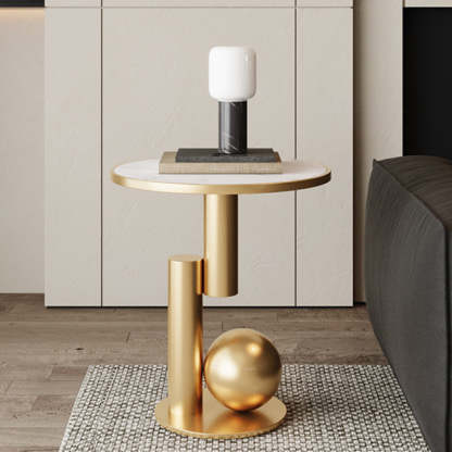 Scandinavian Cylinder Sintered Stone Side Table — Black